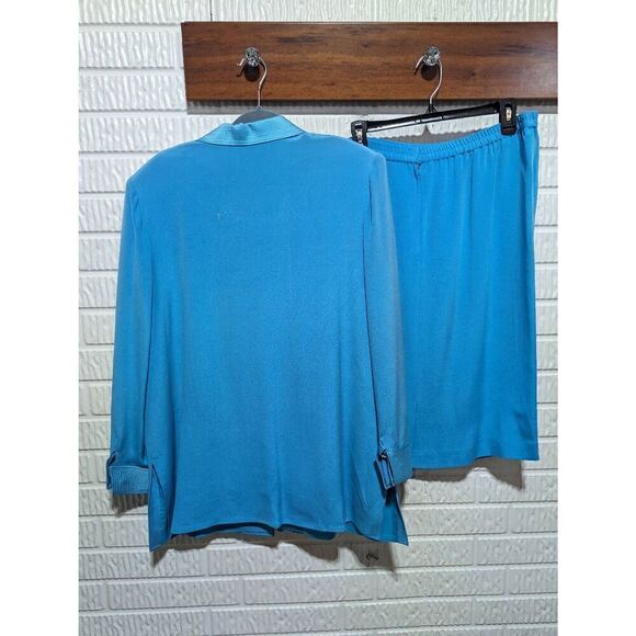 Misho Women's Robin Egg Blue Silk 2 Piece Set Jacket Skirt Suit Size 16 - Picture 4 of 10